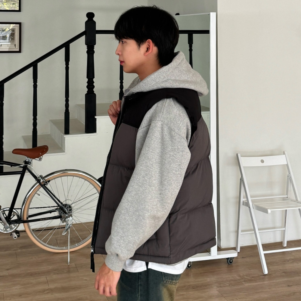 남자 드차 오버핏 겨울 웰론 배색 패딩조끼 - 상세 이미지 4