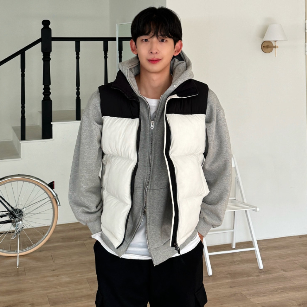 남자 드차 오버핏 겨울 웰론 배색 패딩조끼