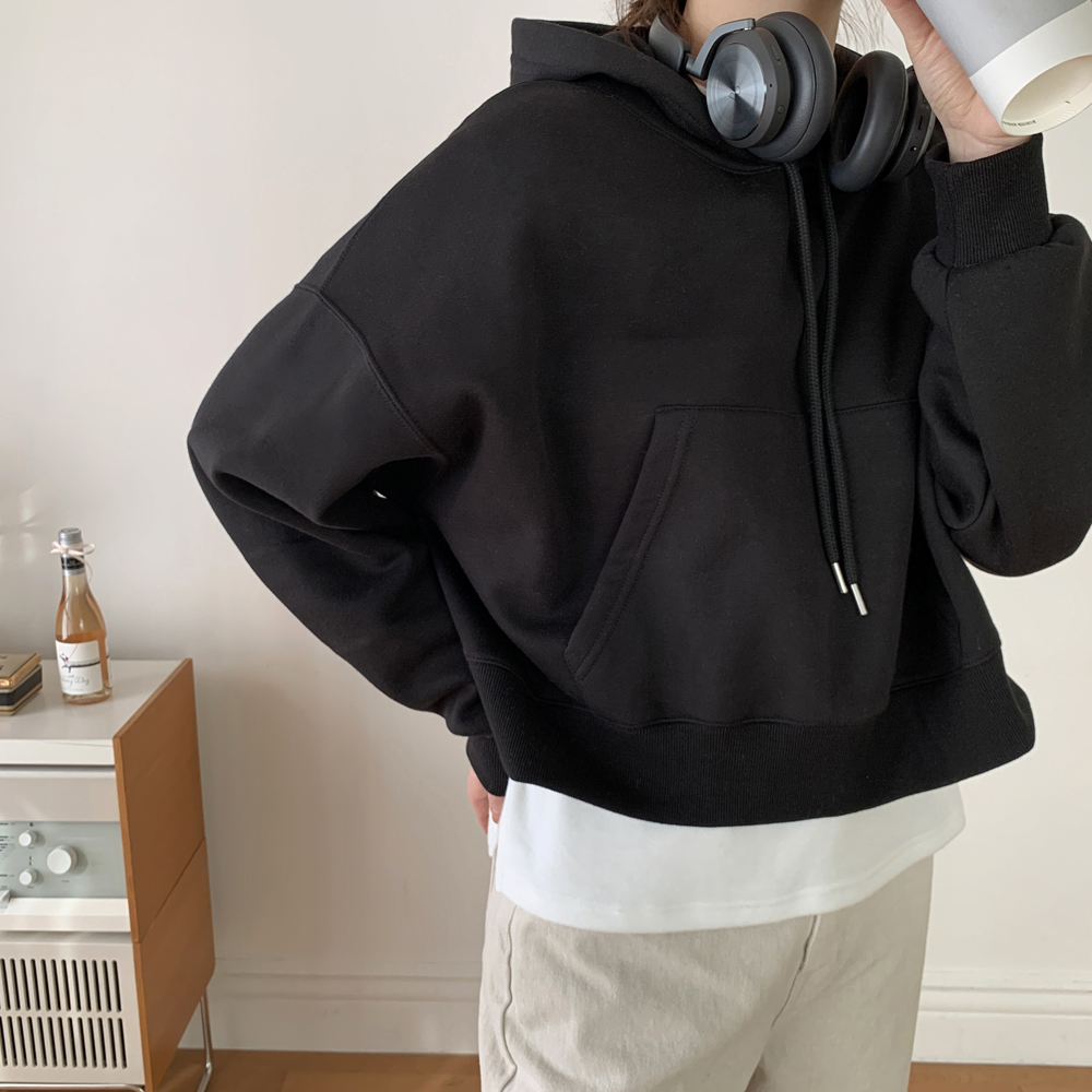 트렌디 오버핏 세미 크롭 맨투맨 여성 기모 후드티 여자 기모 맨투맨 코튼 무지