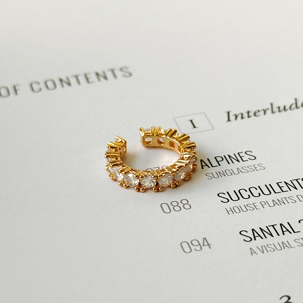 지르코니아 큐빅 이어커프 링 귀찌 귀안뚫는귀걸이 2컬러 24k골드 도금 모임룩 하객룩 - 상세 이미지 4