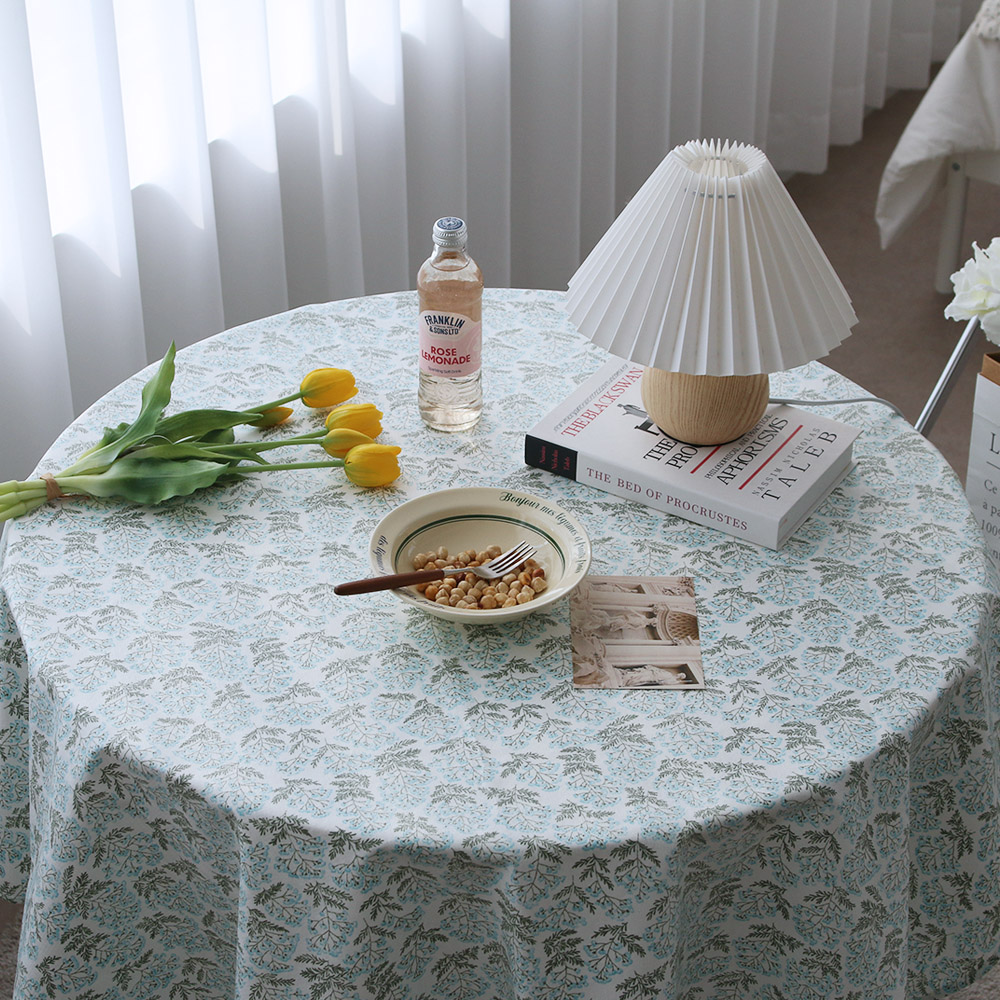 그린레빗 방수 테이블보 북유럽 플라워 식탁보 원형 4인용 6인용 홈파티 감성 식탁커버