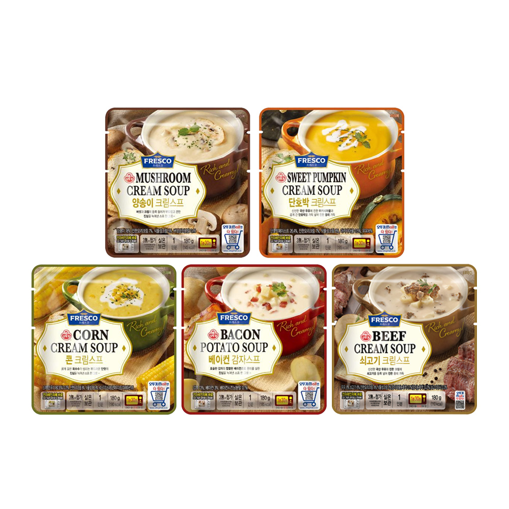 [8+8]오뚜기 프레스코 양송이크림스프180g 8개+베이컨감자스프 8개 외 4종 - 상품 이미지