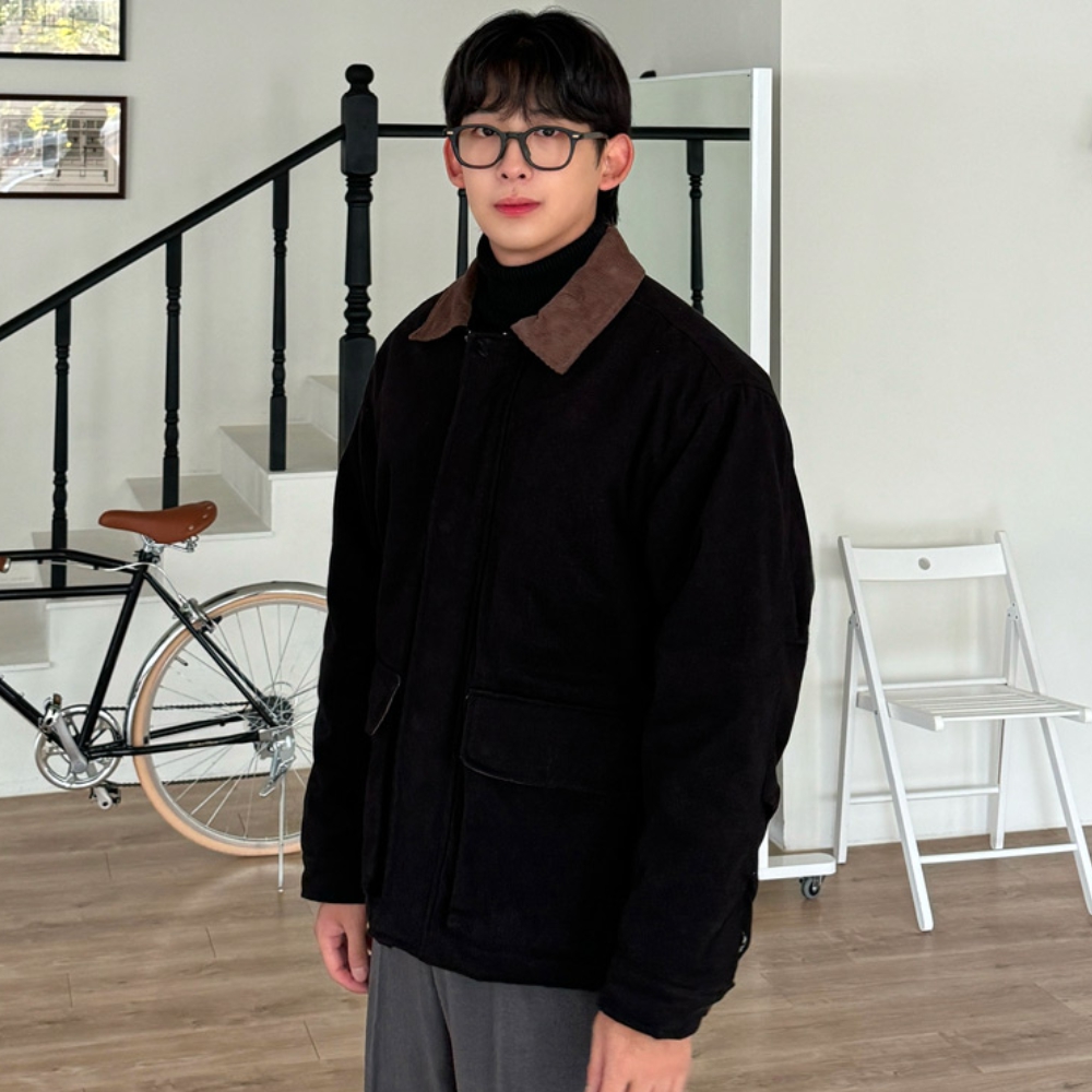 남자 드크 오버핏 겨울 배색카라 헌팅 누빔 패딩 - 상세 이미지 5