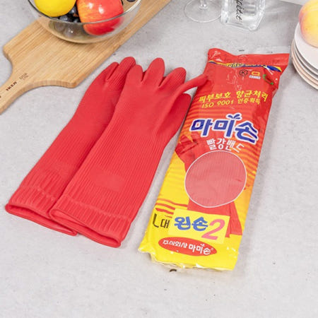 마미손 고무장갑 켤레 빨강밴드 (대) 왼손 오른손 2입