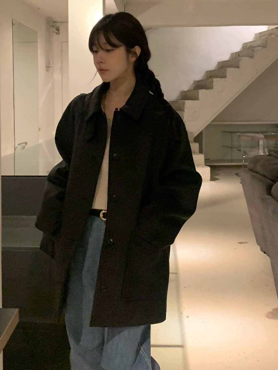 카멜 당일 / 베르가못 브리즈 울 코트 카라 하프 캐시미어 싱글 ct (2 color) 상세 이미지 3