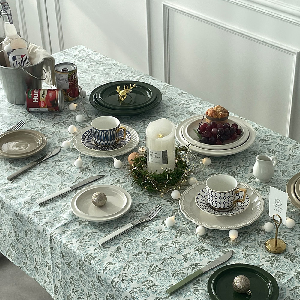 그린레빗 방수 테이블보 북유럽 플라워 식탁보 원형 4인용 6인용 홈파티 감성 식탁커버