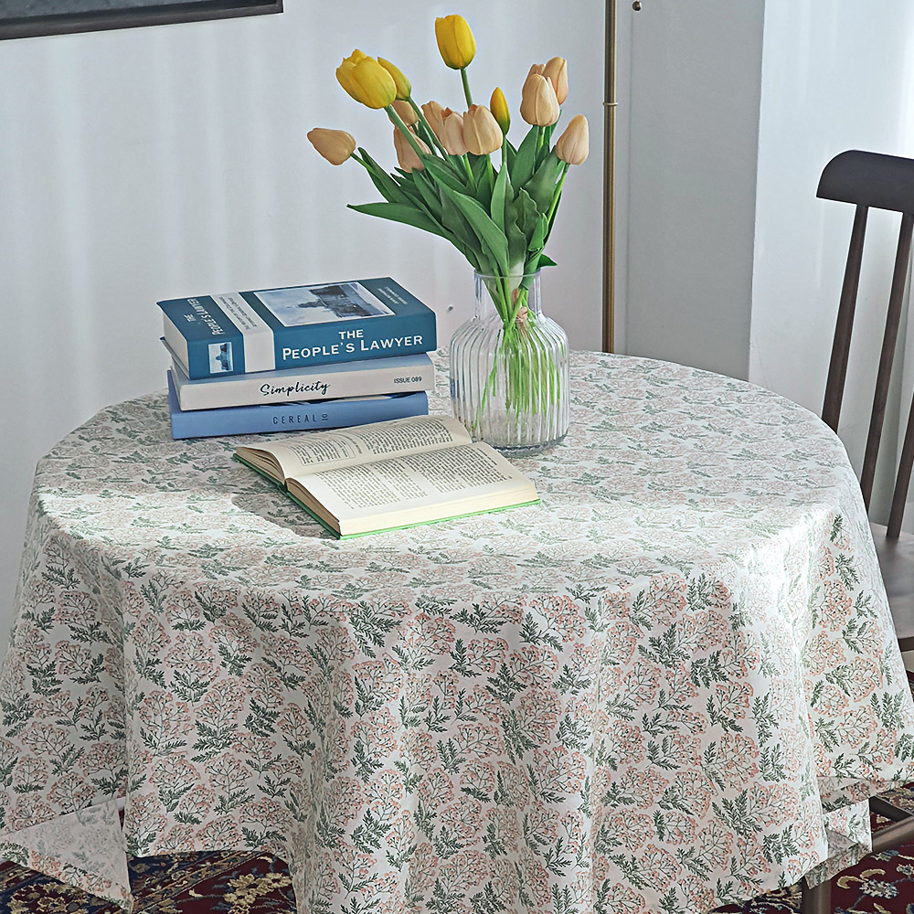 그린레빗 방수 테이블보 북유럽 플라워 식탁보 원형 4인용 6인용 홈파티 감성 식탁커버