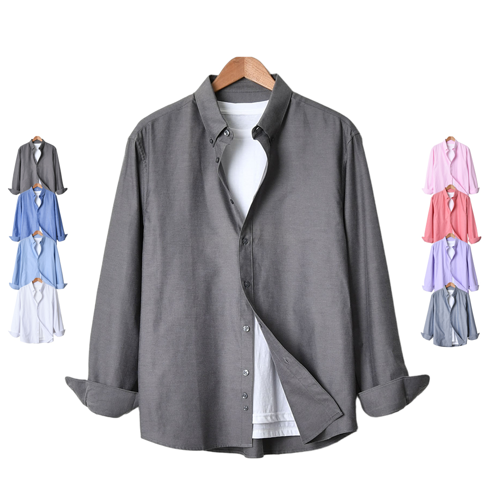 남자 셔츠 옥스포드 카라 빅사이즈 무지 긴팔 남방