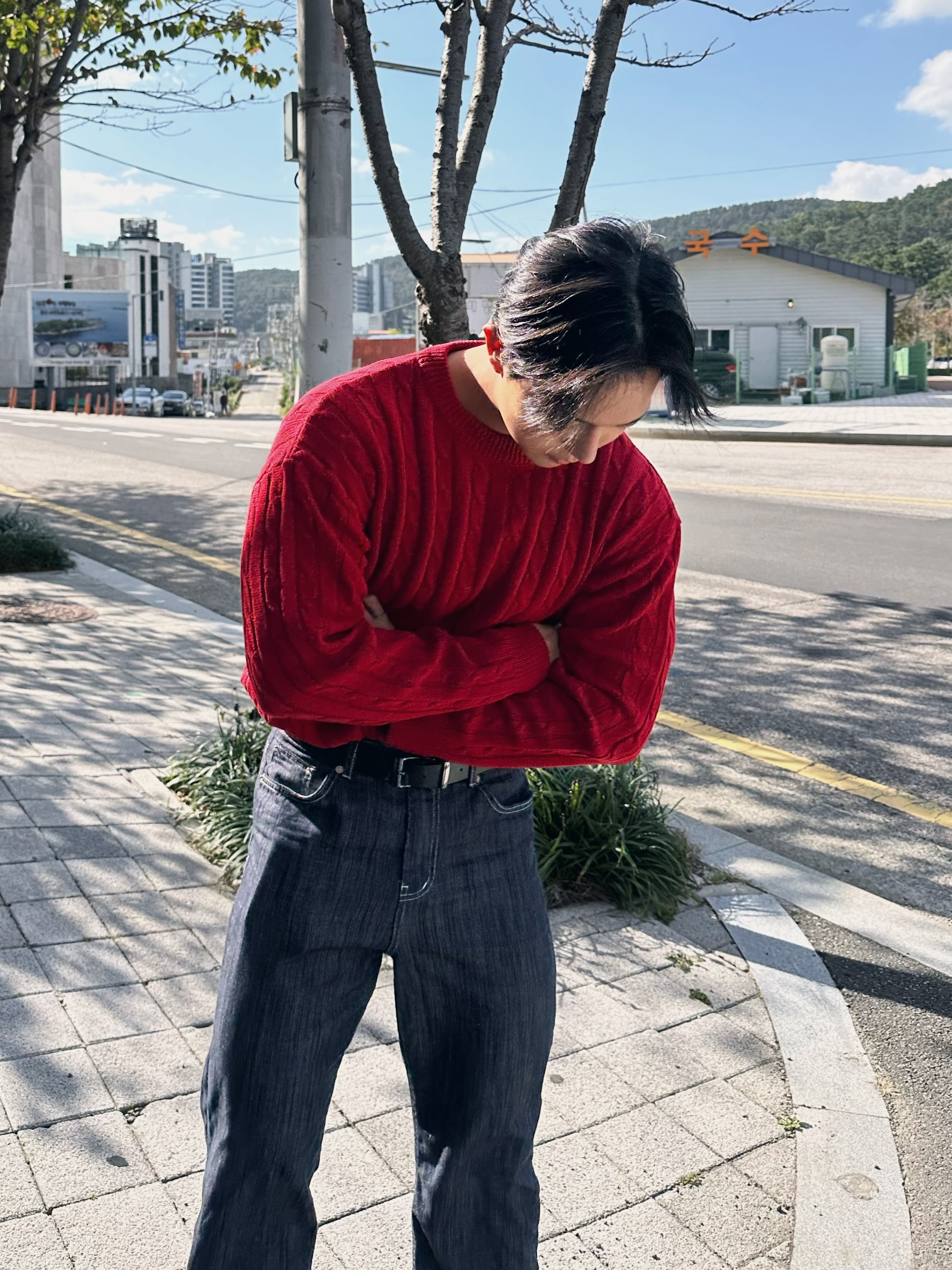 핸드워머 크리스마스니트 남자케이블니트 빨간색니트 - 상세 이미지 2