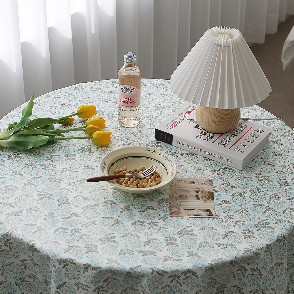 그린레빗 방수 테이블보 북유럽 플라워 식탁보 원형 4인용 6인용 홈파티 감성 식탁커버