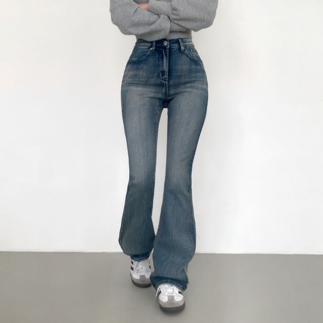 [3단기장/보정핏/발열원단🔥] 렌티아 빈티지 워싱 히든밴딩 겨울 청바지 하이웨스트 슬림 기모 부츠컷 데님 팬츠 상세 이미지 6