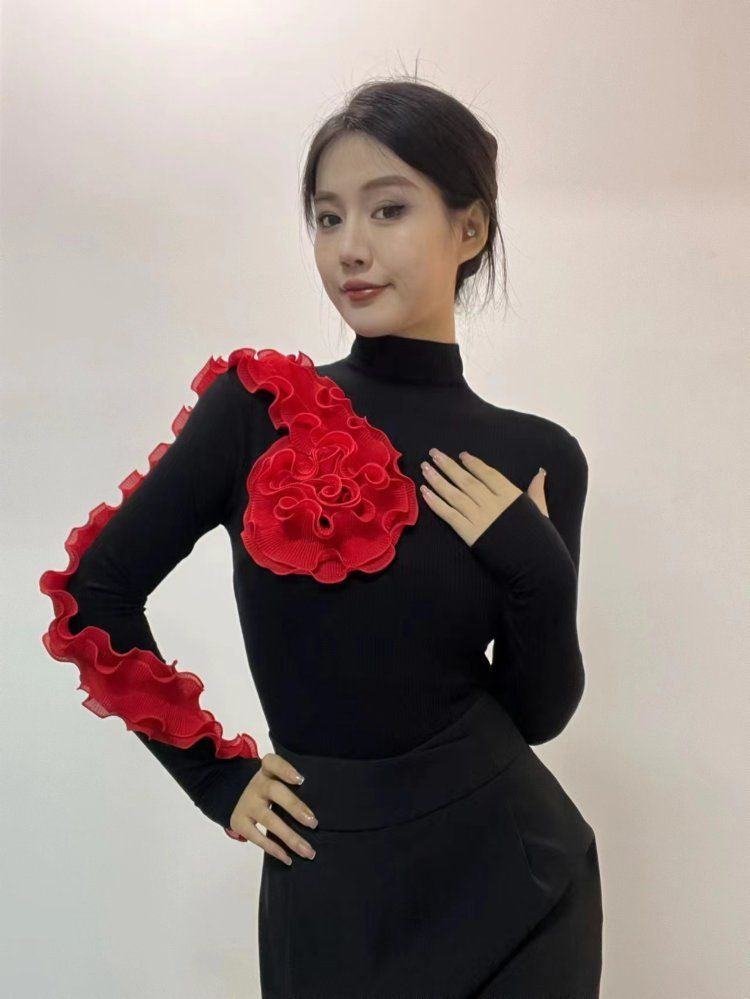 댄스복 살사 무용 탑 공연복 상의 현대 장식 스포츠 연습복 - 상세 이미지 3
