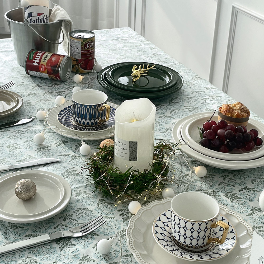 그린레빗 방수 테이블보 북유럽 플라워 식탁보 원형 4인용 6인용 홈파티 감성 식탁커버