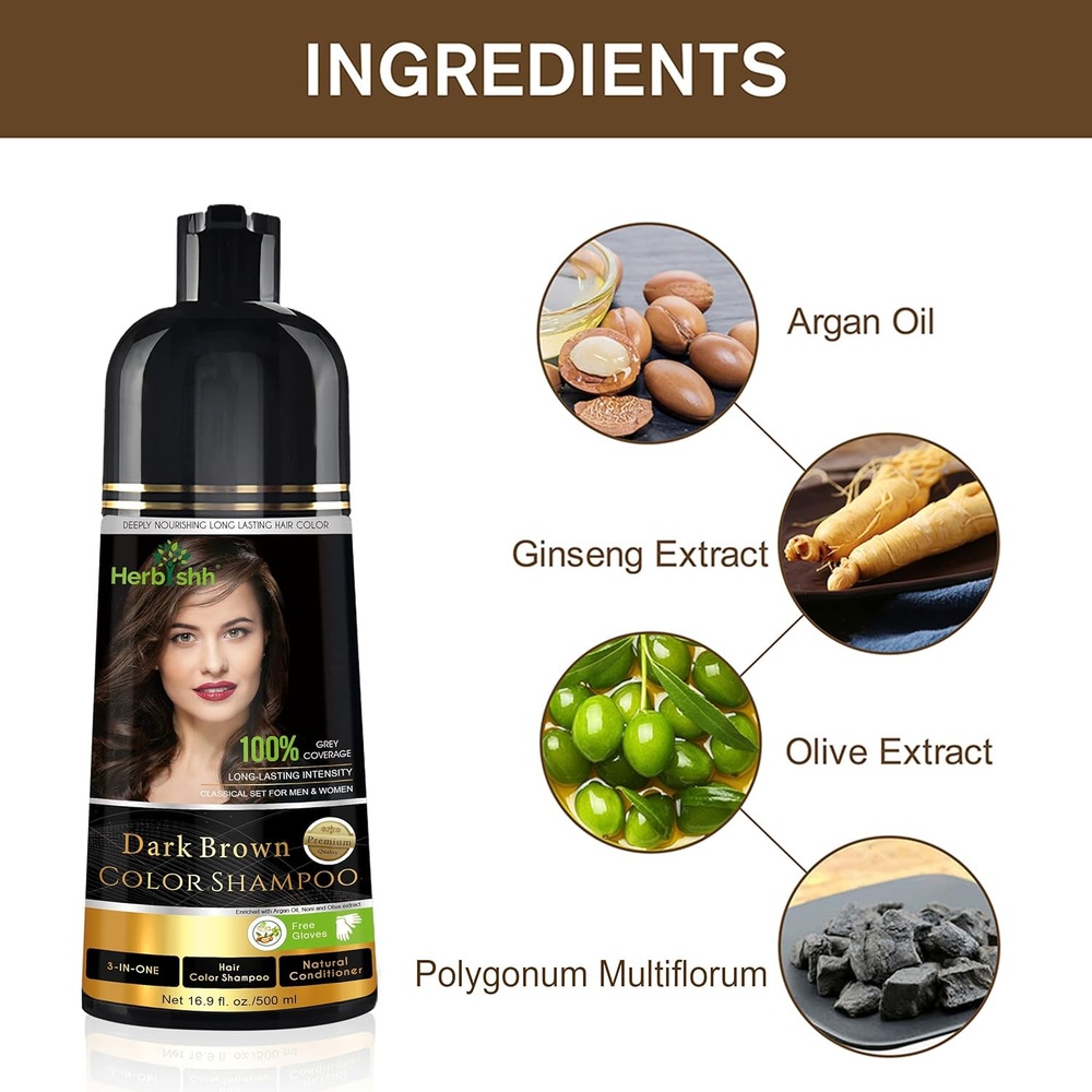 허비쉬 헤어 컬러 샴푸 그레이 헤어용 매직 염색 몇 분 안에 지속되는 컬러 500ml - 상세 이미지 5