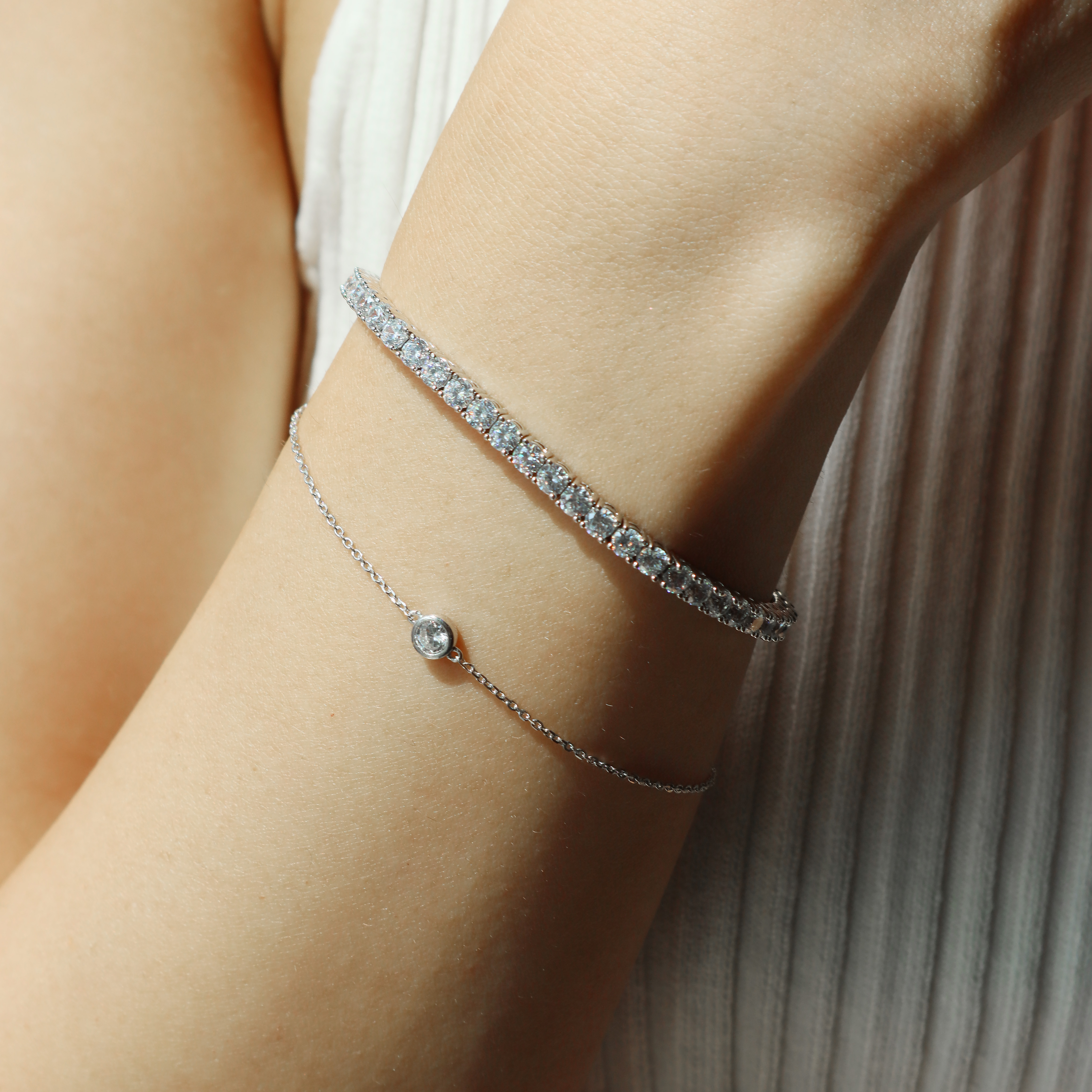 큐빅팔찌 심플 미니 실버925 레이어드 팔찌 목걸이 - 상품 이미지