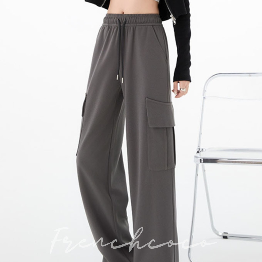프렌치코코 카고형 기모 트레이닝 팬츠 남여공용 트레이닝바지 사이드포켓 - 상품 이미지