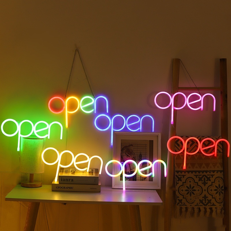 몽환적 분위기 OPEN 네온 사인 출입문 장식 인테리어 - 상품 이미지