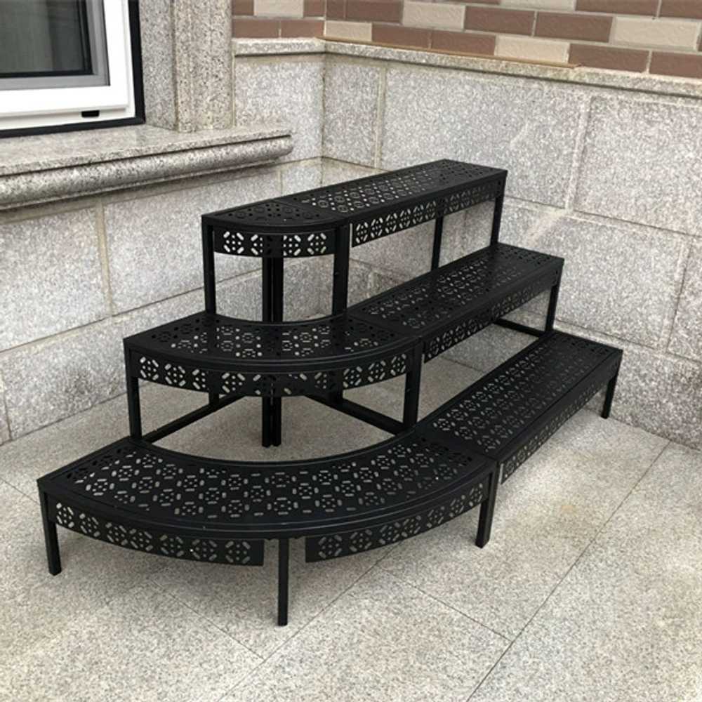 화분 받침대 철제 베란다 다육이 식물 계단식 모듈 블랙 130x60cm - 상세 이미지 2