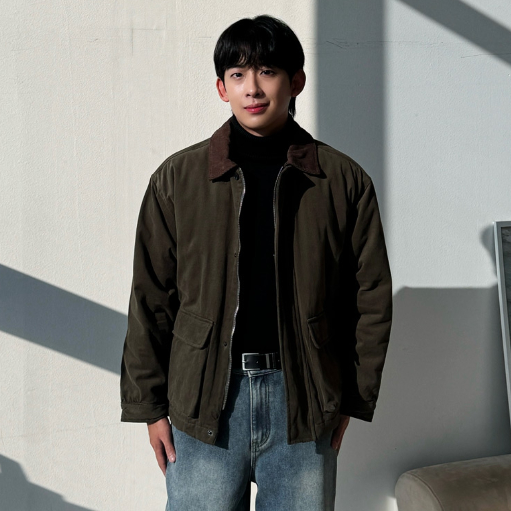 남자 드크 오버핏 겨울 배색카라 헌팅 누빔 패딩 - 상세 이미지 3