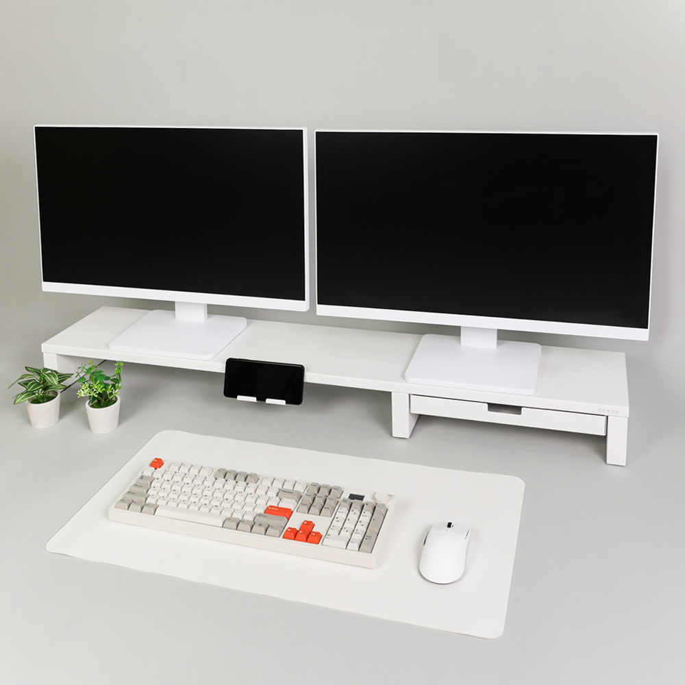 큐데스크 메탈 듀얼 모니터 받침대 1.2m 긴 철제 선반