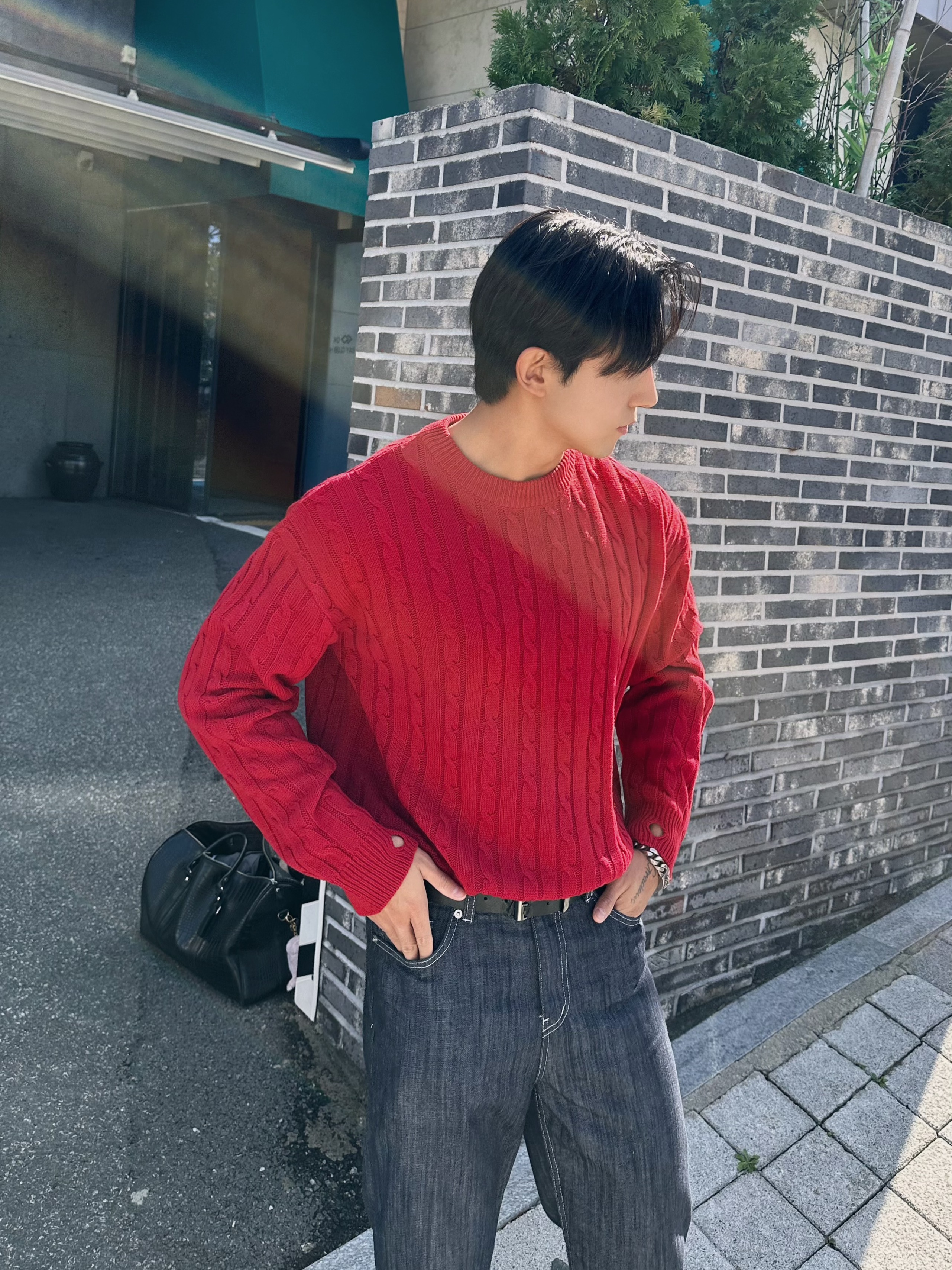 핸드워머 크리스마스니트 남자케이블니트 빨간색니트 - 상세 이미지 3