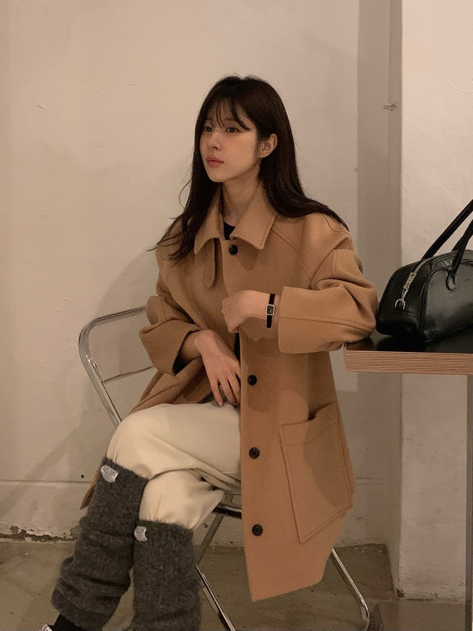 카멜 당일 / 베르가못 브리즈 울 코트 카라 하프 캐시미어 싱글 ct (2 color) 상세 이미지 10