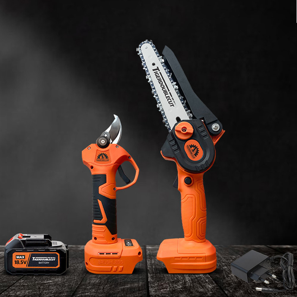 타이거 더블컷 무선 미니 소형 전기톱 전지가위 세트 전동톱 충전식 휴대용 체인톱 벌목