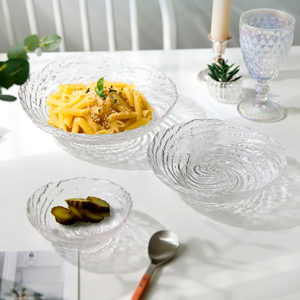 회오리 투명 유리 접시 예쁜 플레이팅 디저트 과일 샐러드 플레이트 그릇