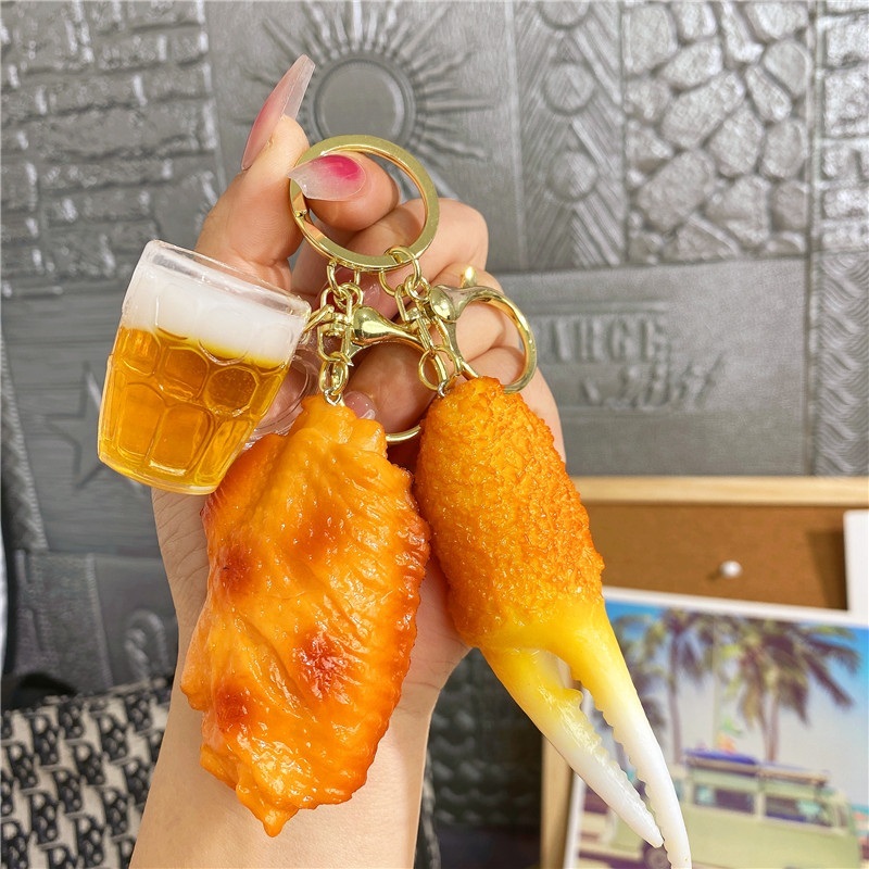 초고퀄 실사 음식 키링 열쇠고리 치킨, 닭 날개, 맥주 - 상세 이미지 3