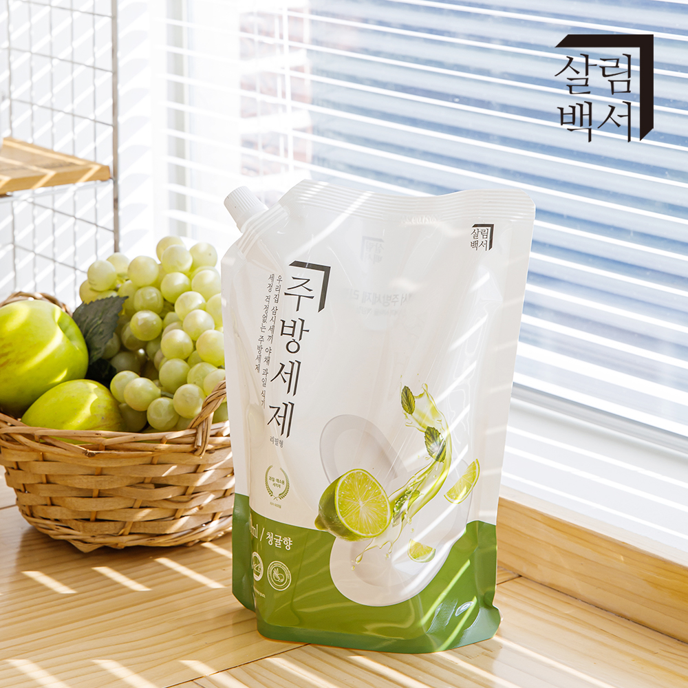 살림백서 천연유래98% 대용량 주방세제 리필 청귤향 1L, 3개