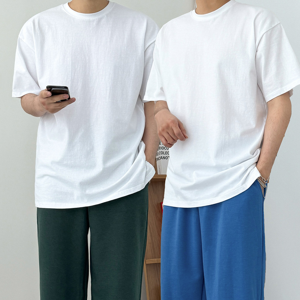 1+1 20수반팔티 남자흰티 무지 - 상품 이미지