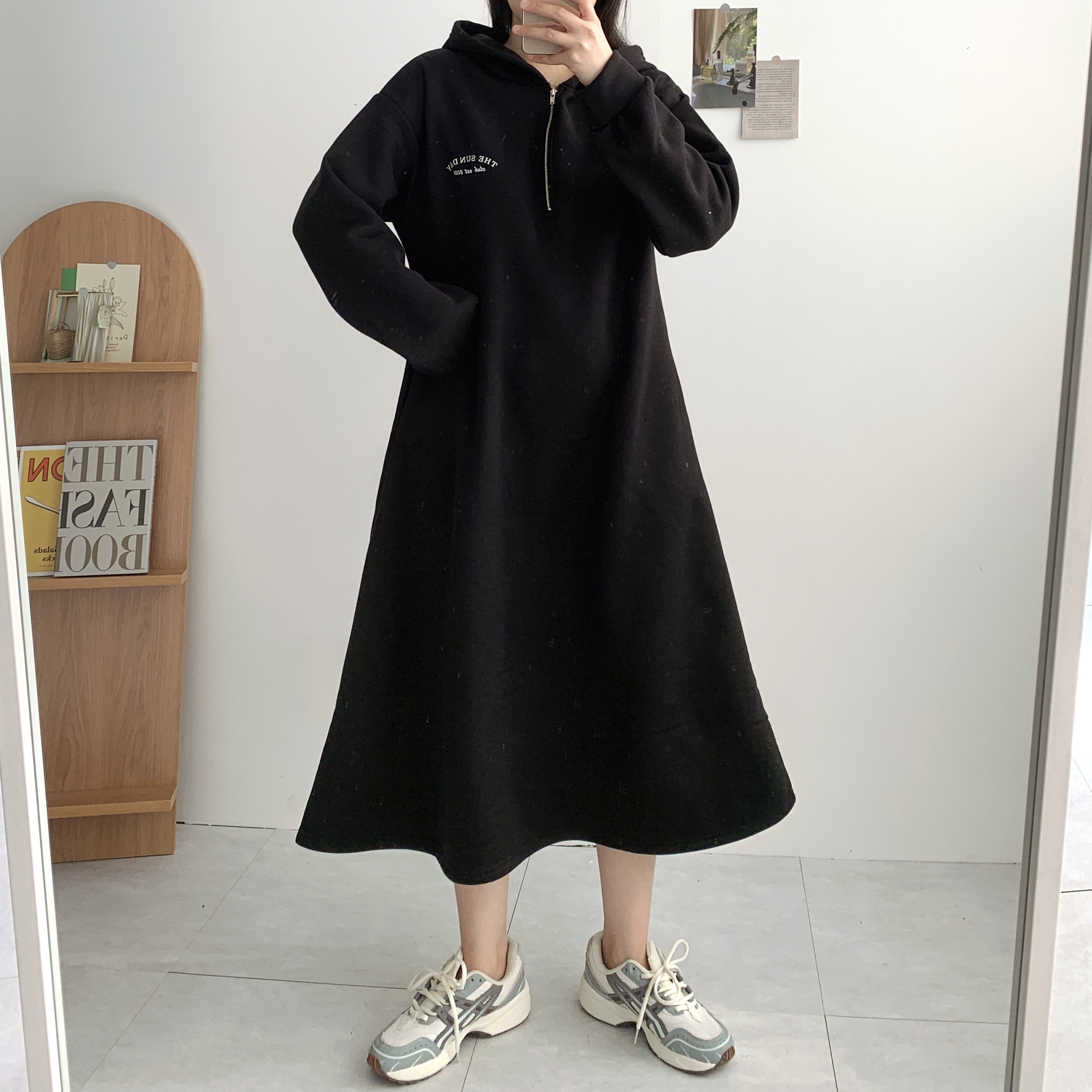 선데이 A라인 기모롱원피스 기모후드원피스 이미지 8