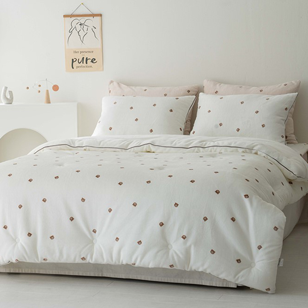 송화침장 곰돌이 자수 정전기 없는 극세사 차렵이불 세가지 색상