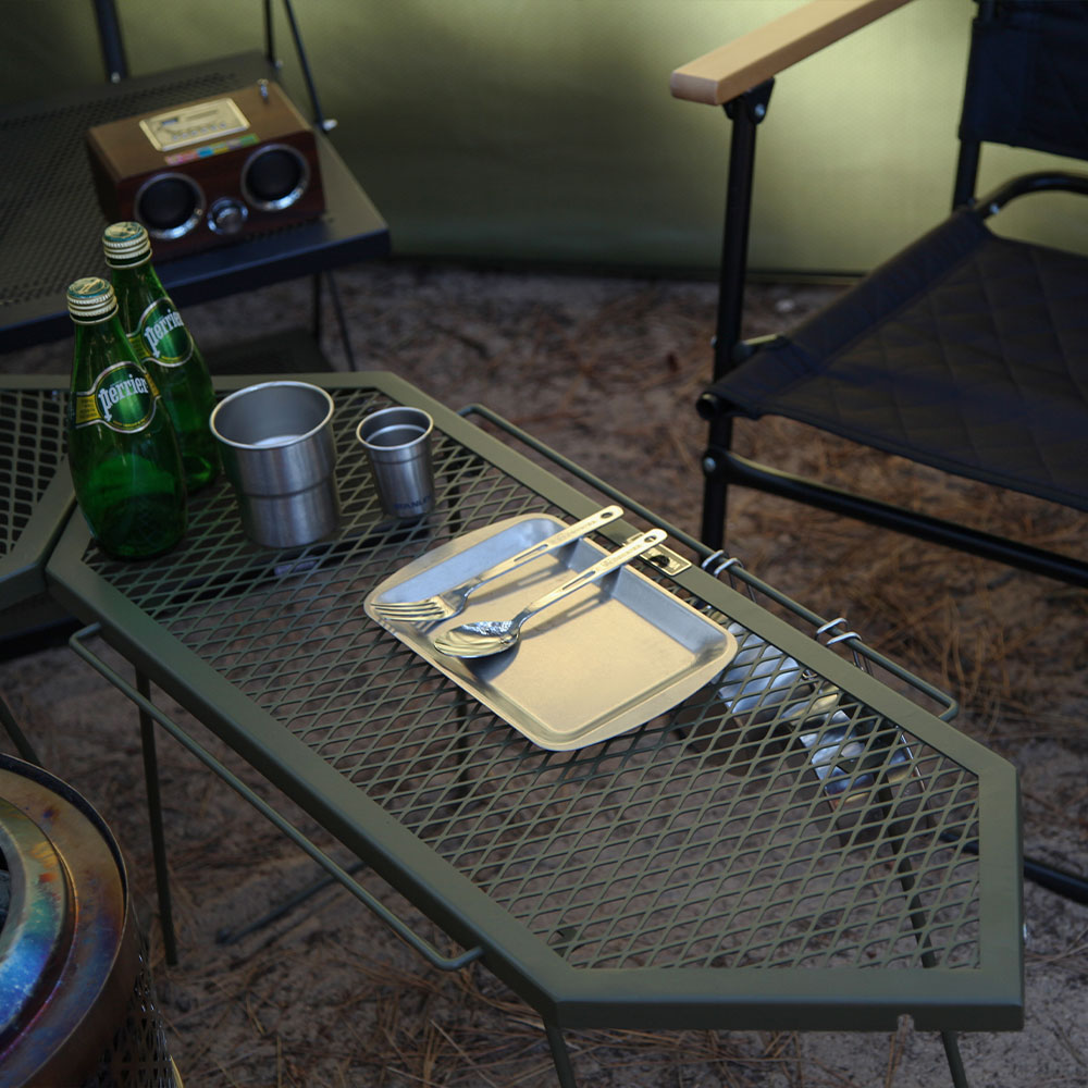 빈슨메시프 파즐 화로대 테이블 2P 폴딩 메쉬 철제선반 캠핑테이블 카키