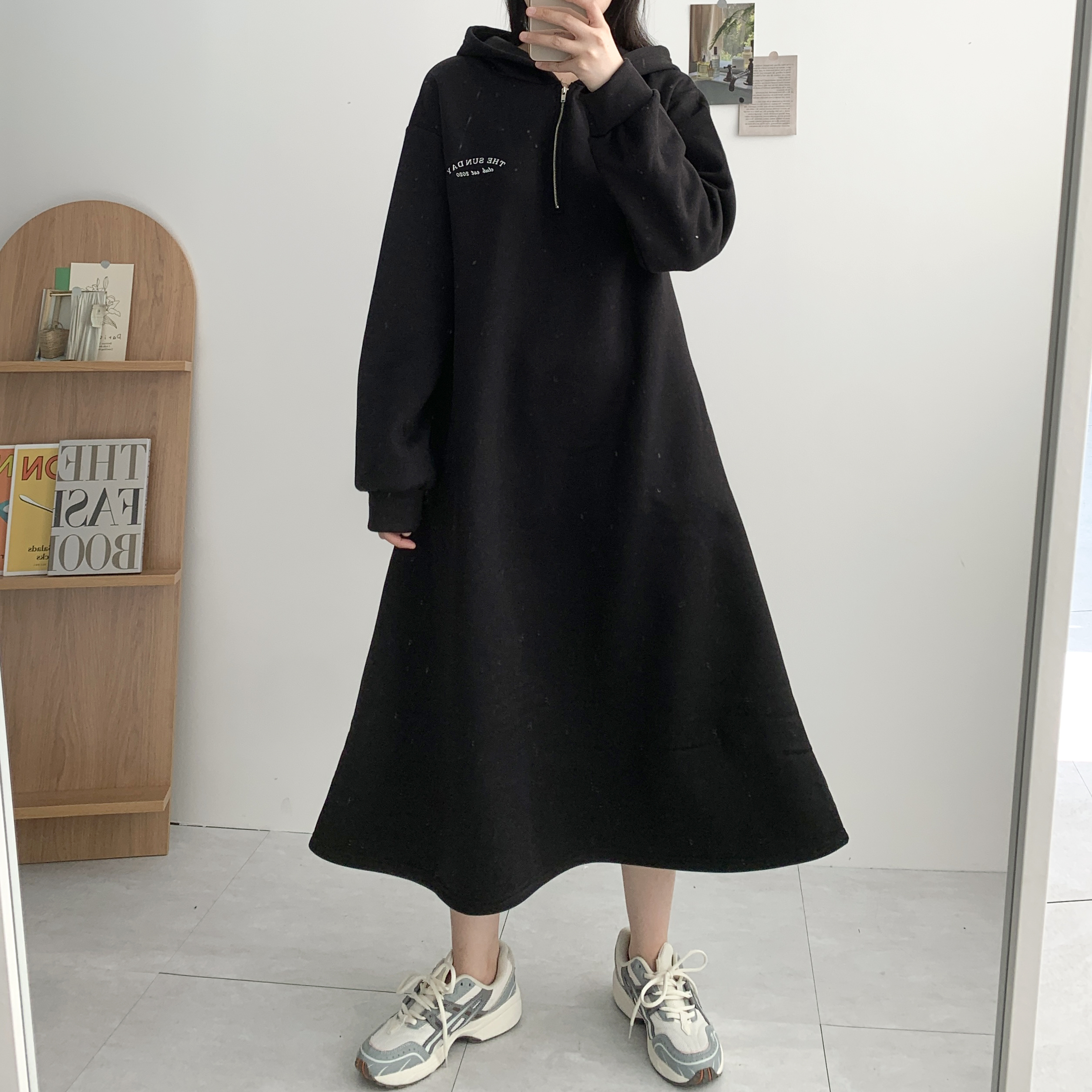 선데이 A라인 기모롱원피스 기모후드원피스 이미지 7