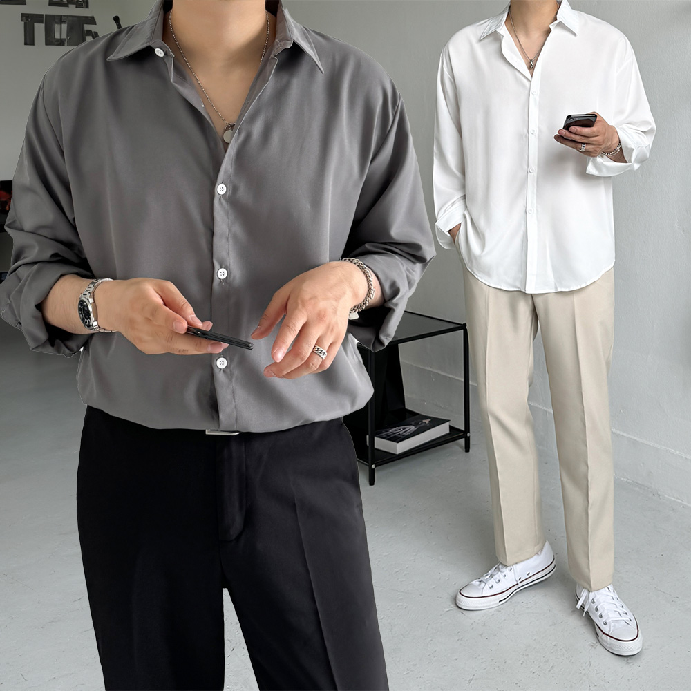 1+1 링클프리와이셔츠 긴팔 검정 흰색 구김없는셔츠 - 상품 이미지