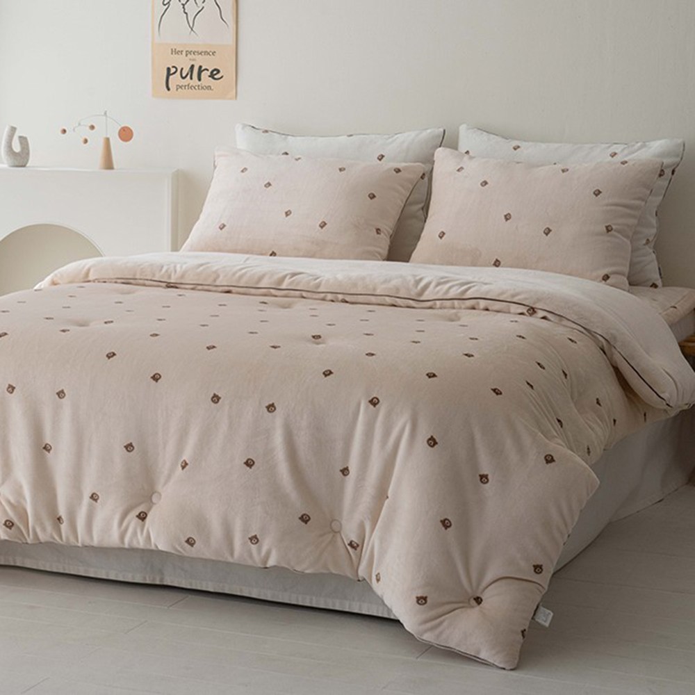 송화침장 곰돌이 자수 정전기 없는 극세사 차렵이불 세가지 색상