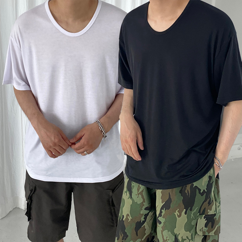 1+1 남자u넥반팔 짐웨어오버핏 - 메인 이미지