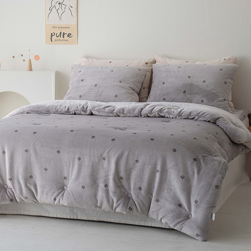 송화침장 곰돌이 자수 정전기 없는 극세사 차렵이불 세가지 색상