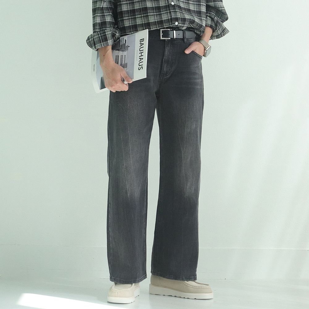 남자 청바지 진청 흑청 데님 미니멀 남자 와이드 청바지 - 상세 이미지 2