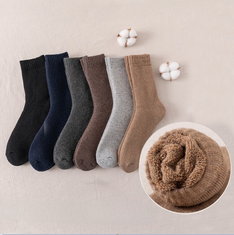 겨울 남성 양모 양말 남자 방한 기모 모직 중모 보온 도톰한 양털 두꺼운 울 패션 양말 - 상품 이미지