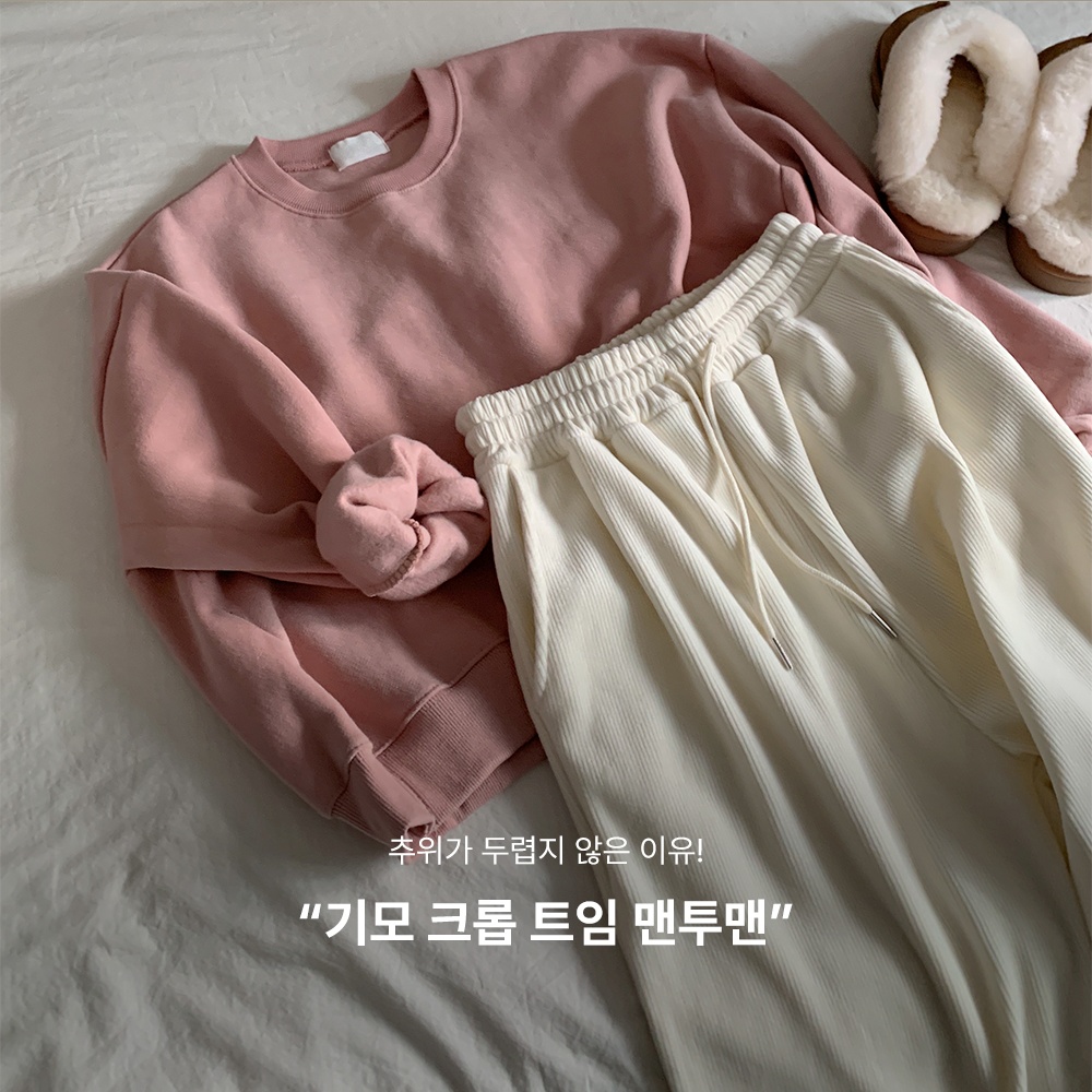 여성기모맨투맨 양기모맨투맨 크롭맨투맨 - 상세 이미지 2
