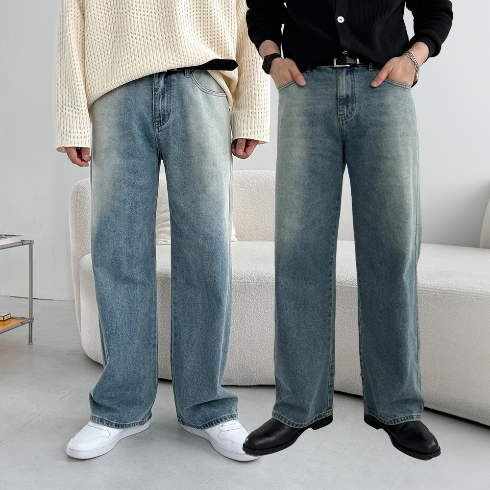 1+1 남자진청바지 남자연청바지 남성와이드핏청바지 - 상품 이미지