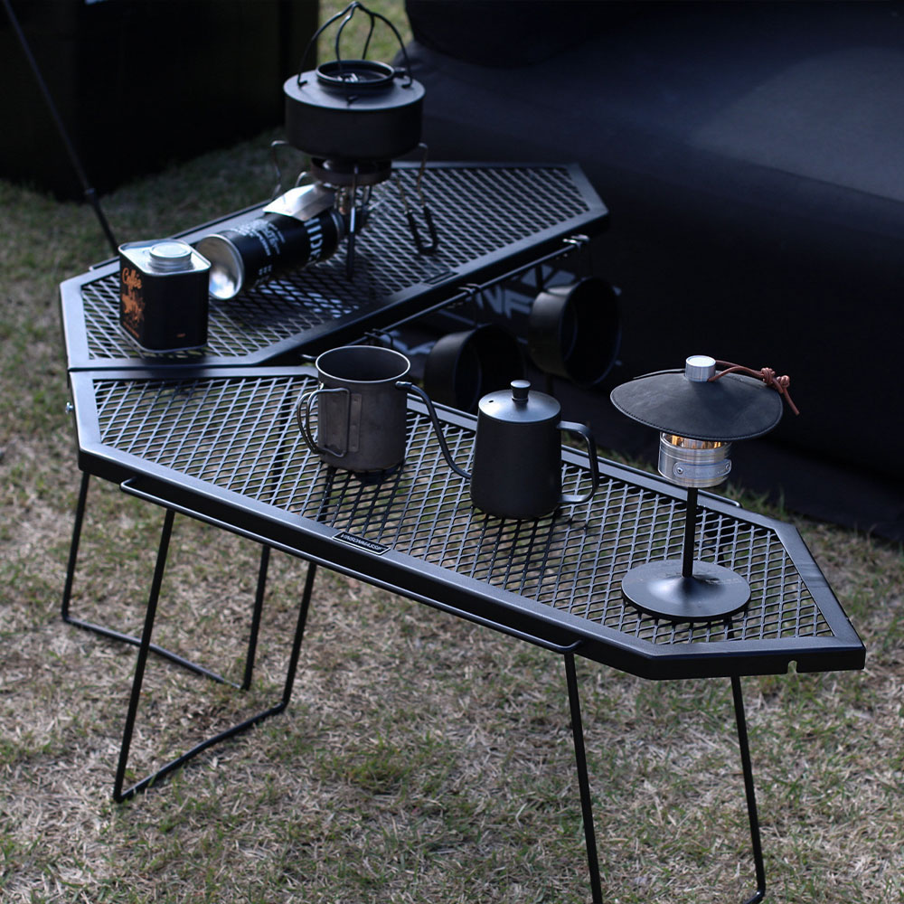 빈슨메시프 파즐 화로대 테이블 2P 폴딩 메쉬 철제선반 캠핑테이블 카키