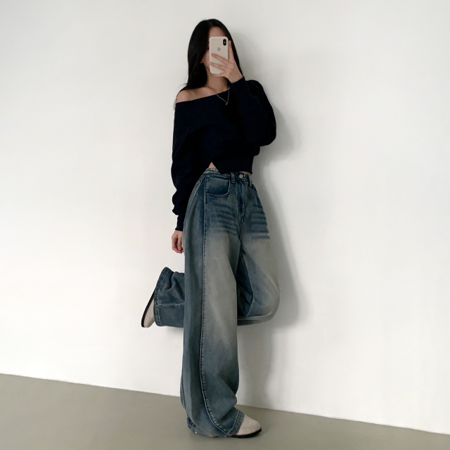 [3단기장/발열원단🔥] 바티안 벌룬핏 사이드 핀턱 겨울 빈티지 워싱 청바지 스냅버튼 히든밴딩 기모 폴딩 와이드 데님 팬츠 상세 이미지 9