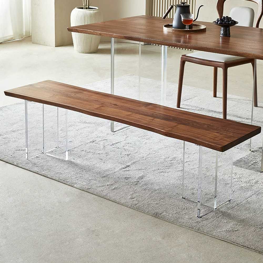원목 벤치 의자 아크릴 와이드 식탁 우드슬랩 카페 100x35x45cm - 상세 이미지 3