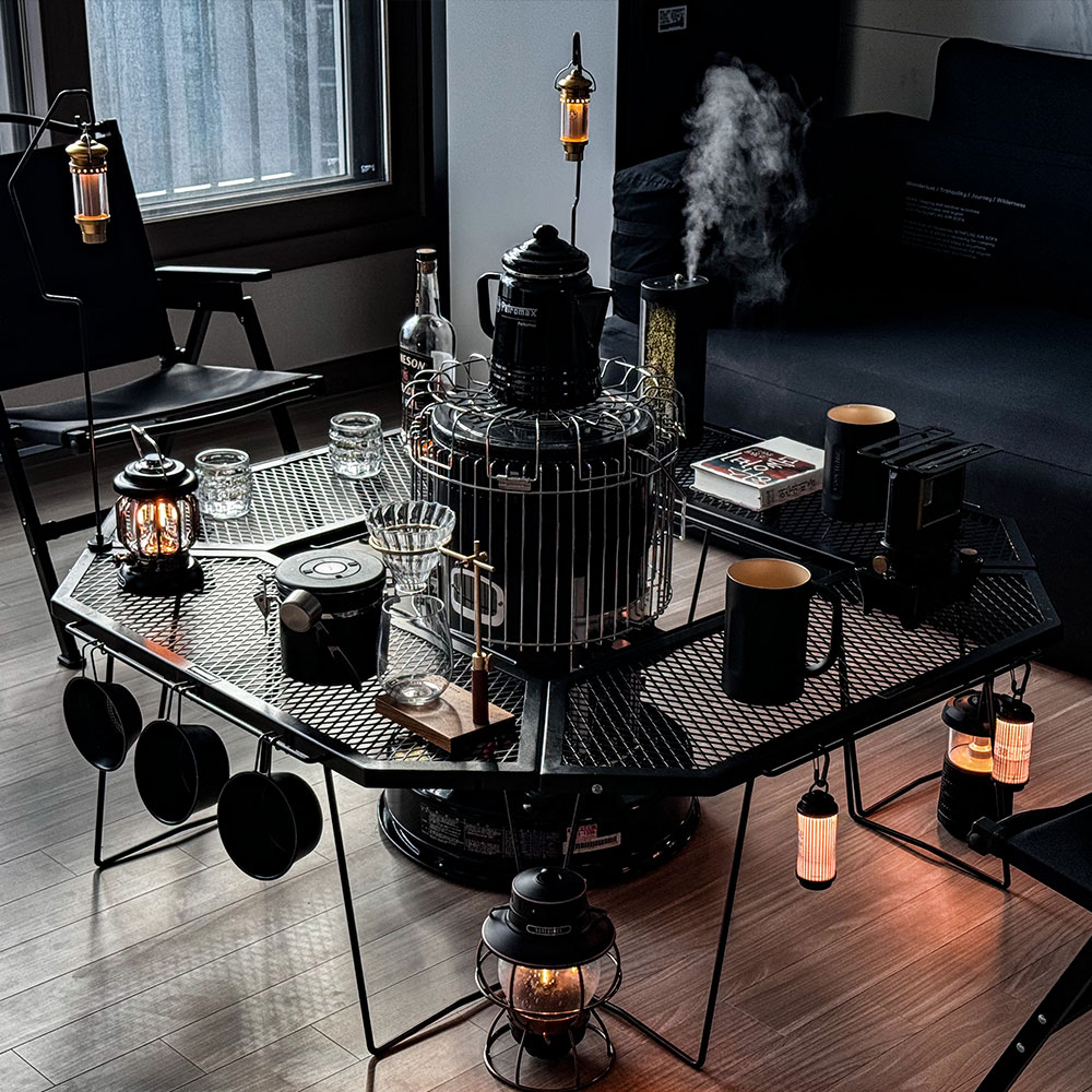 빈슨메시프 파즐 화로대 테이블 2P 폴딩 메쉬 철제선반 캠핑테이블 카키