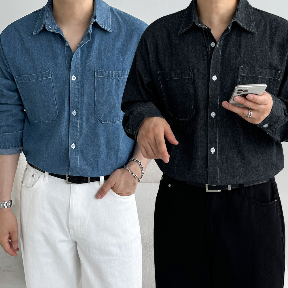 1+1 남자청남방 남자데님셔츠 - 상품 이미지