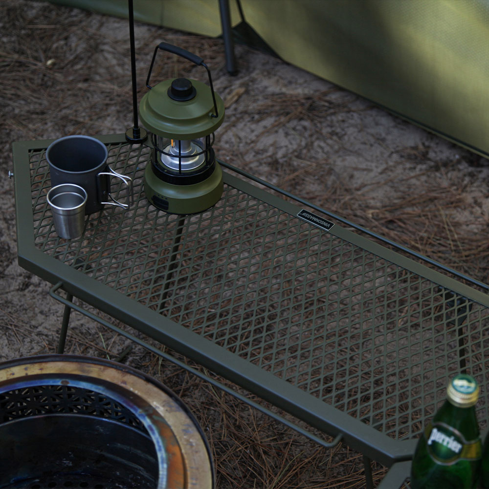 빈슨메시프 파즐 화로대 테이블 2P 폴딩 메쉬 철제선반 캠핑테이블 카키