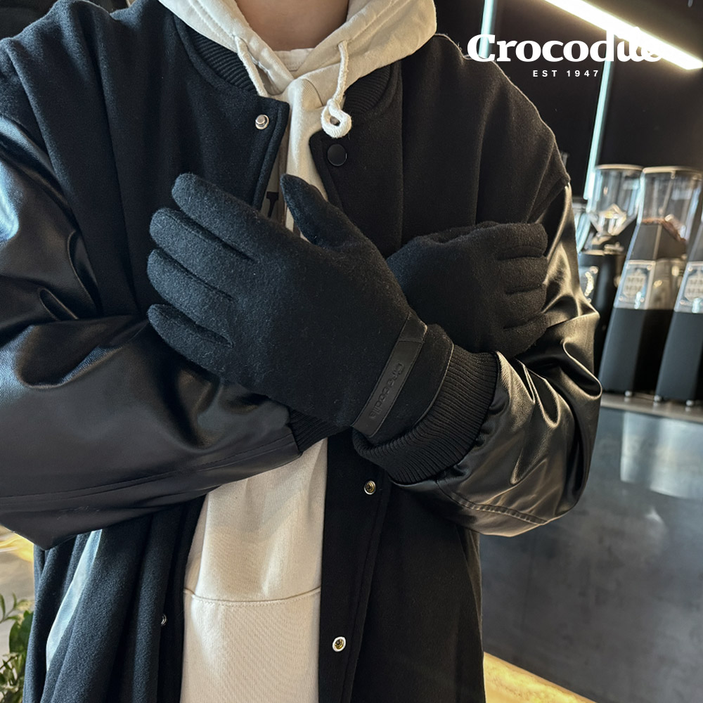 크로커다일 가죽띠로고 스마트 터치 남성 겨울 모 장갑